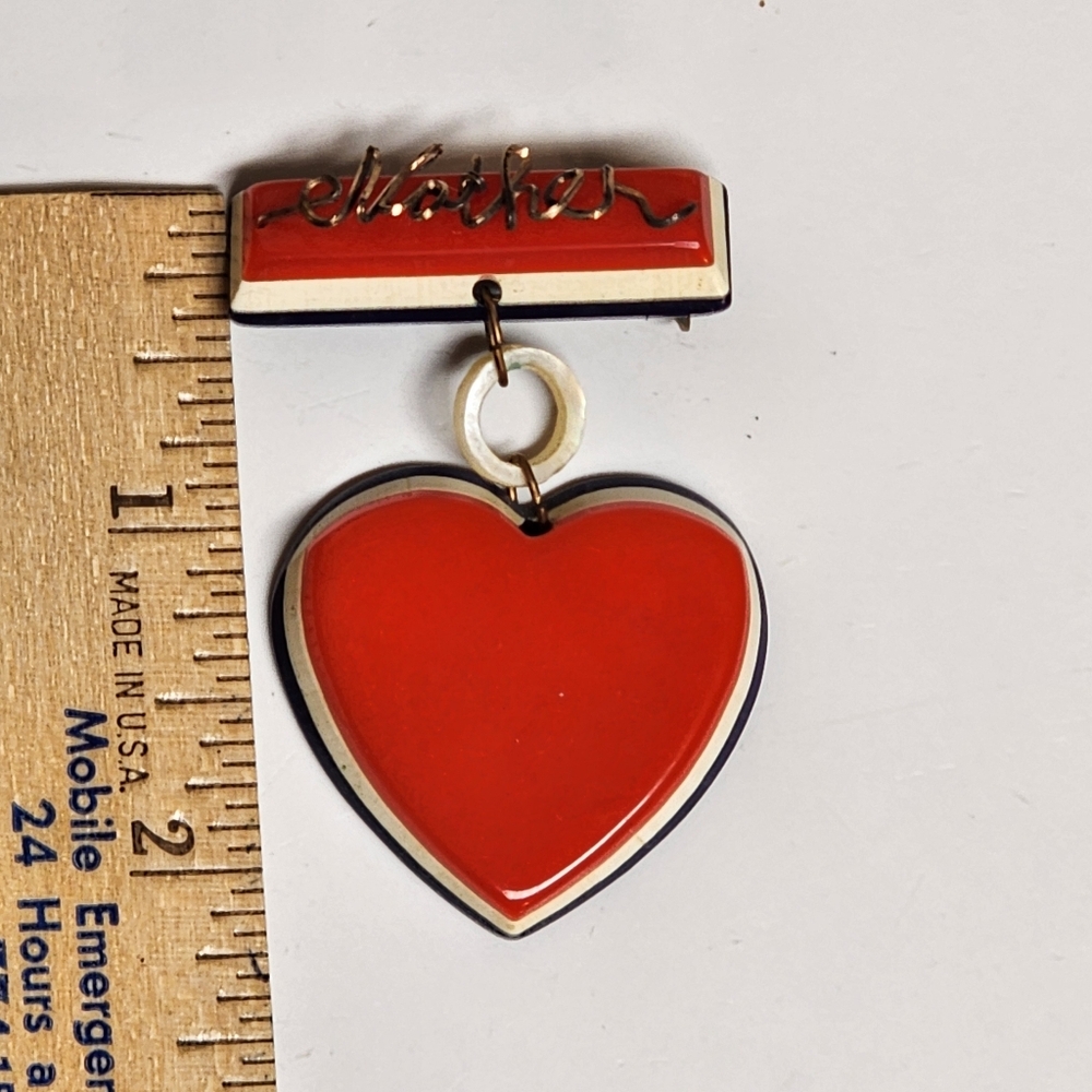 WWII-Era Sweetheart Brooch Mother Script Red White Blue Plastic Large Patriotic - Picture 7 of 10